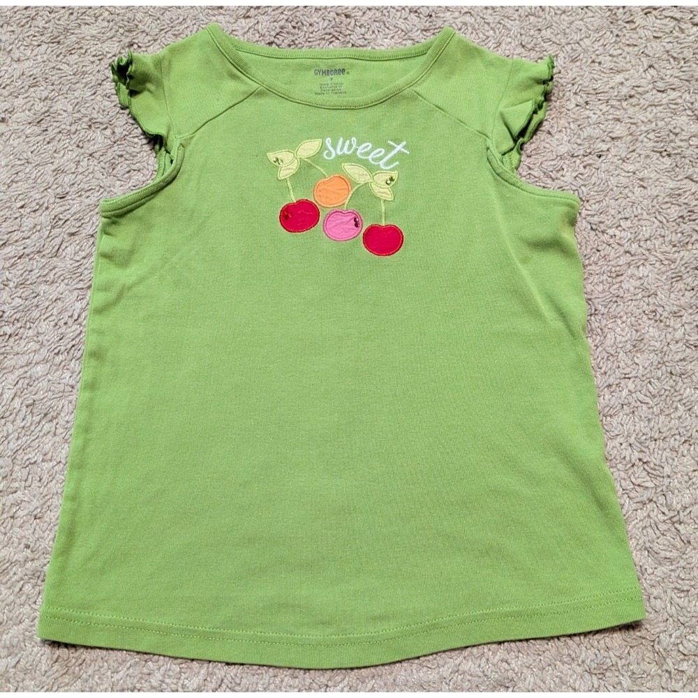 Gymboree Very Cherry Girls Top Sz 7 Fruit Summer Ruffle Sleeve 100% Cotton Bling